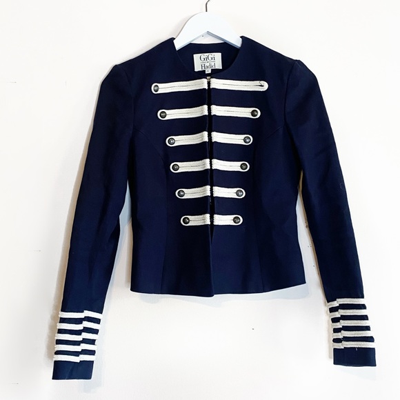 Gigi Hadid x Tommy Hilfiger Rare Navy & White Embroidered Military Jacket - Picture 9 of 10